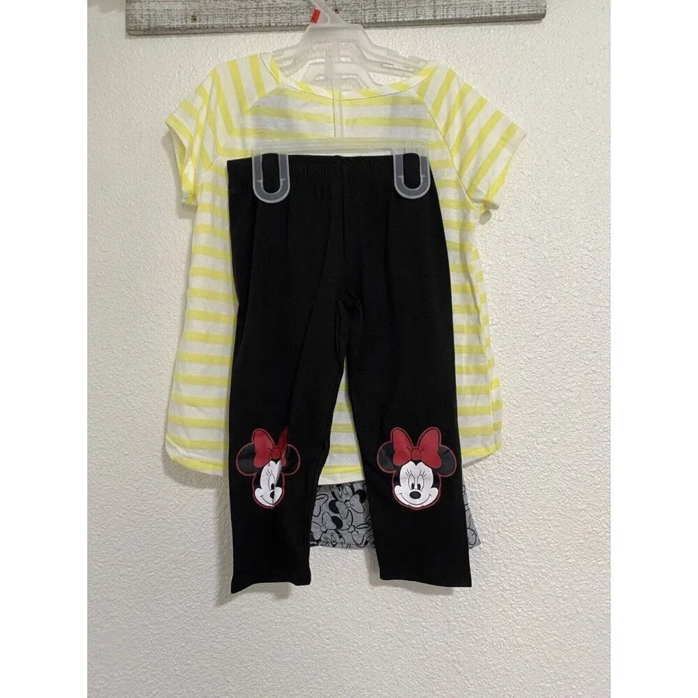 Disney Minnie Mouse Girls 3 Piece Outfit Top & Leggings Short Sleeves Size 6